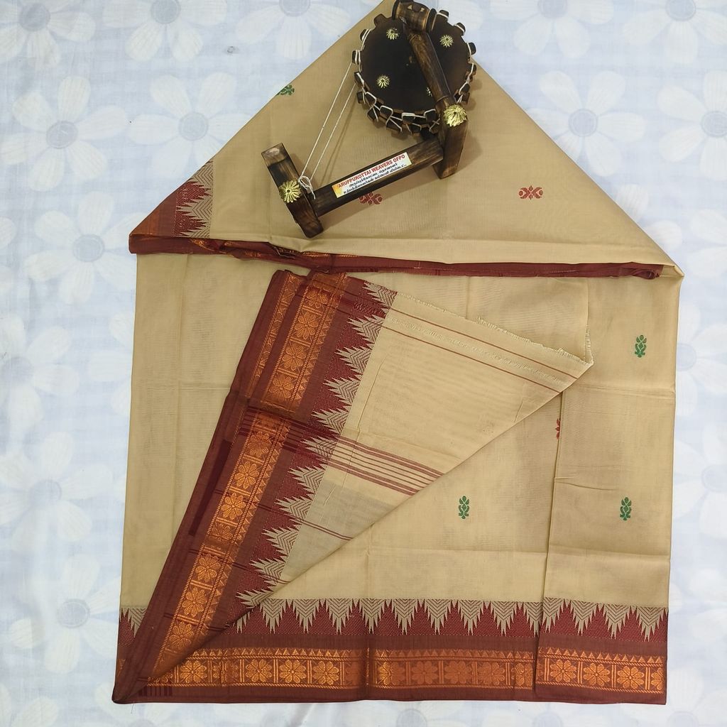 Cotton Saree without Blouse -FlowerBorder view 2