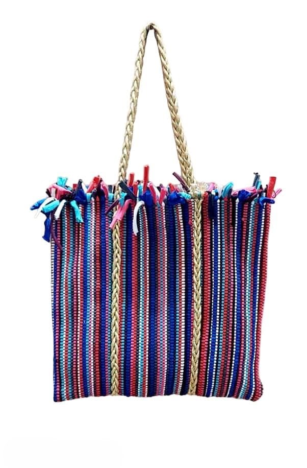 Zari Dori handle with fabric shoulder Bag (Multicolour) view 2