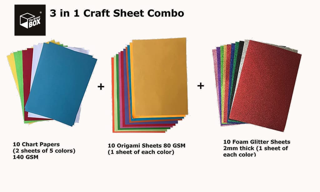 The Brown Box� 3 in 1 Craft Sheet Combo (Chart Paper + Origami Sheets + Foam Glitter Sheets) Craft Kit,Art and Craft Kit,Return Gift view 2