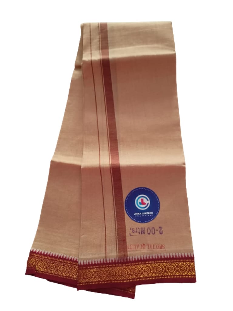 JINKA LAKSHMI COLLECTIONS Cotton Beige Color Lungi With Zari 2 Meters Unstitched Pack of 1 Multicolor (Multicolor-2) view 2