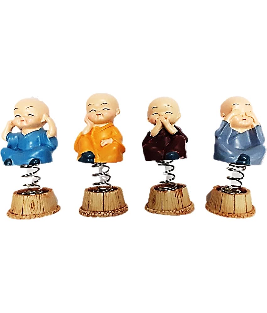 AFTERSTITCH Spring baby buddha monk set of 4 idol statue for home car deshboard showpiece 9 cm view 2