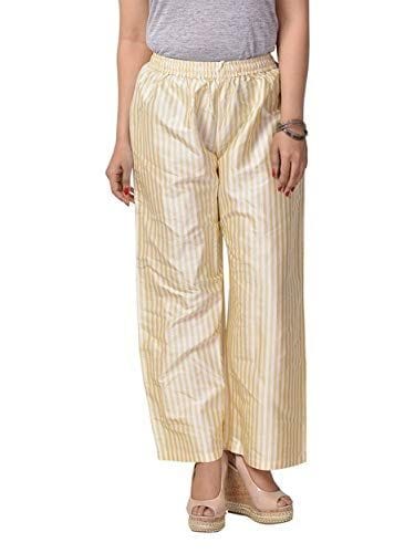 Women's Light Blue Striped Cotton Palazzo Pants