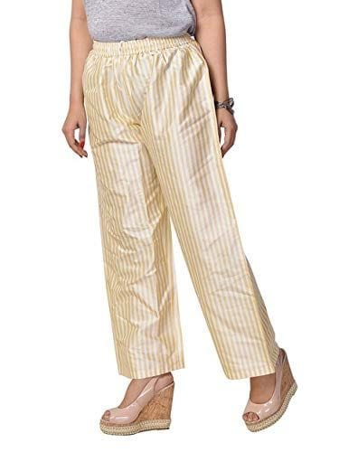 Women's Light Blue Striped Cotton Palazzo Pants view 2