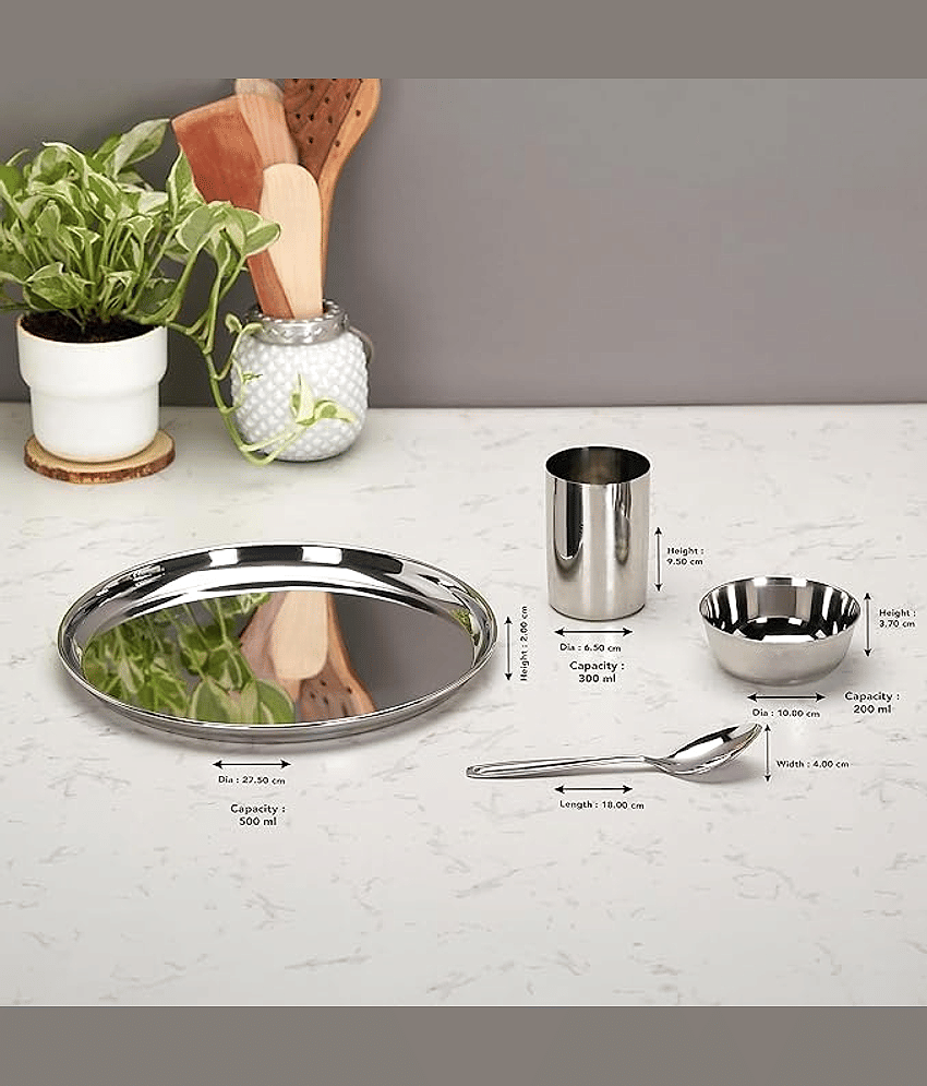 Visaxmi Plain Stainless Steel Dinner Set ( Pack of 12 ) Silver view 2