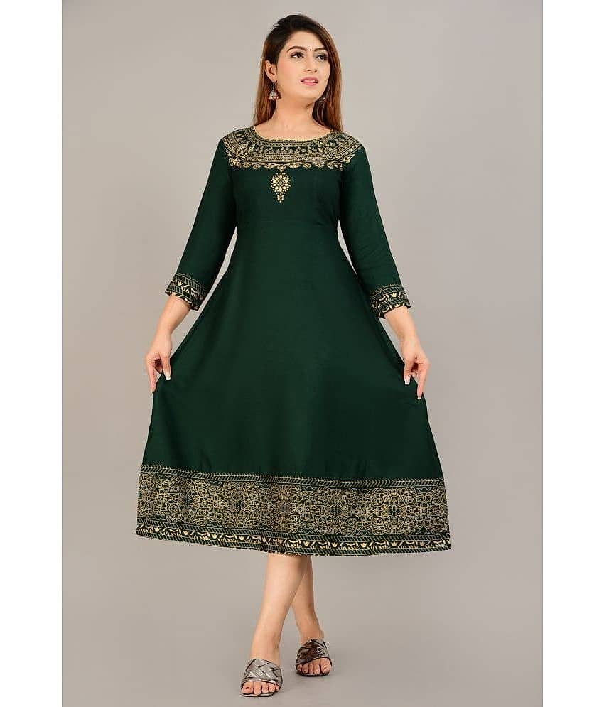 NUPITAL Rayon Printed Flared Women's Kurti with Dupatta - Green ( Pack of 1 )