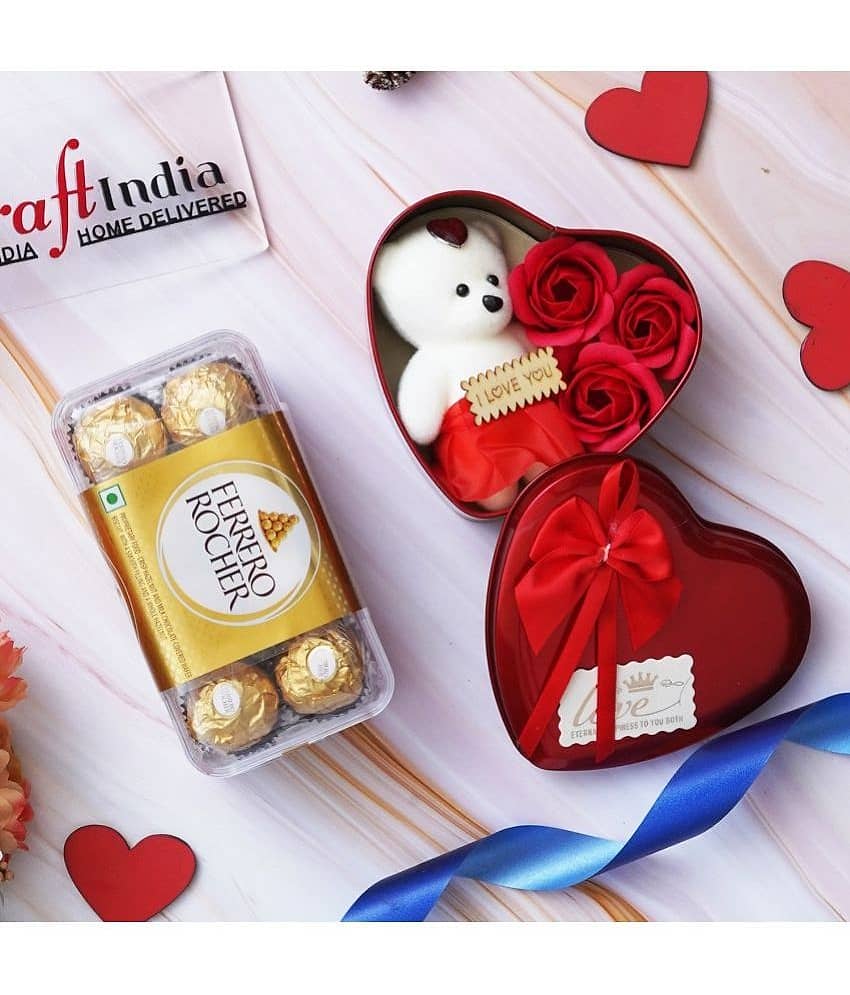 eCraftIndia Heart Shaped Valentine's Day Gift Box & Ferrero Rocher Chocolates-400gm view 2