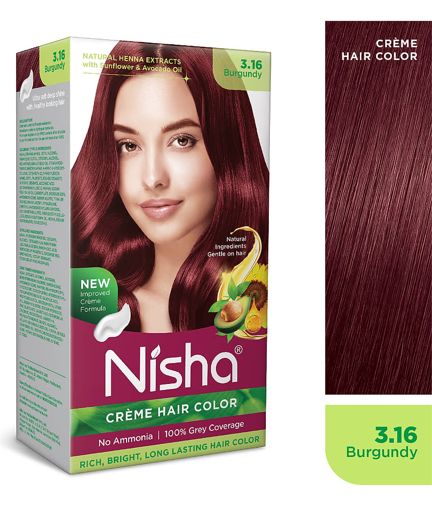 Nisha Creme Hair Color Burgundy 60g Pack of 2, Permanent Hair Colour, No Ammonia, 100% Grey Coverage view 2