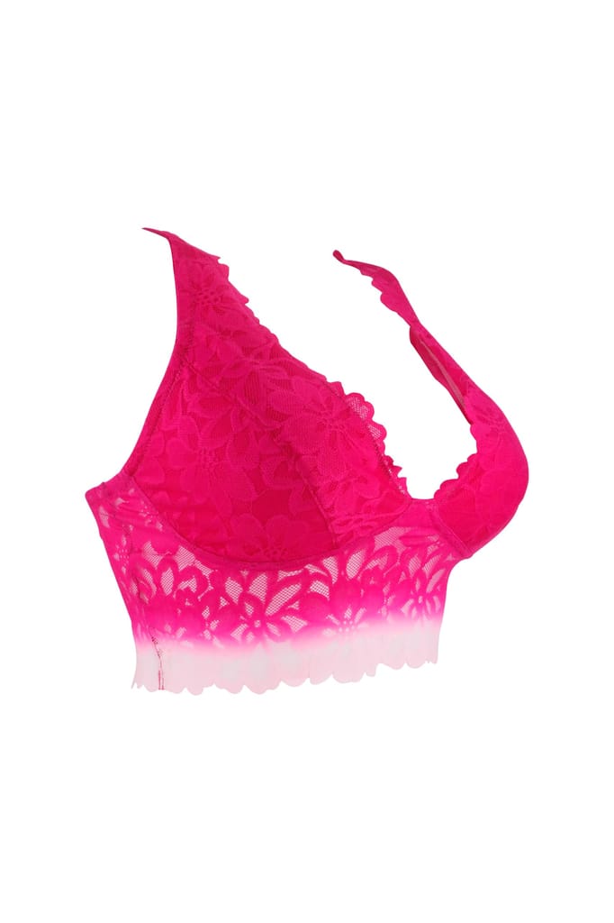 Sheluxe Women’s Floral Lace Longline Bralette with Deep V-Neck, Wire-Free Support, and Adjustable Straps for Everyday Comfort Magenta view 2