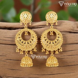 Vivastri Top Trending Alloy Gold Plated Jhumki Earrings for Women & Girls [VIVA2250ERG]