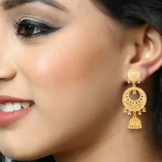 Vivastri Top Trending Alloy Gold Plated Jhumki Earrings for Women & Girls [VIVA2250ERG] view 2