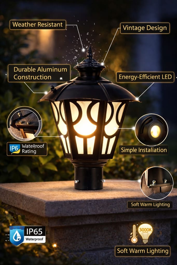 SPARKWORLD Antique Gate Pillar Lights (Pack of 2) | Waterproof Outdoor Post Lamps for Garden, Terrace & Entrance Decor | Colour: GL12 view 2