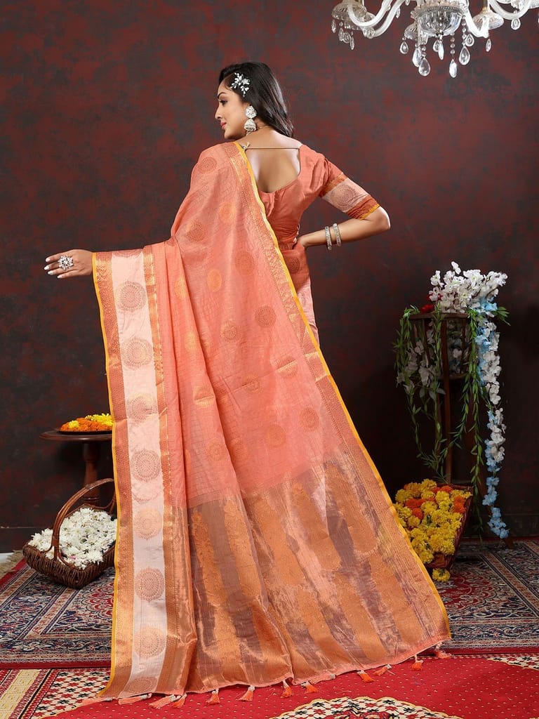 Peach Cotton with Woven Design Zari Weaving Saree view 2