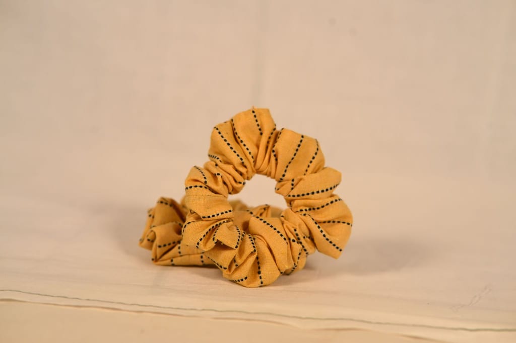 3 Pack of Mustard Yellow Striped Hair Scrunchies view 2