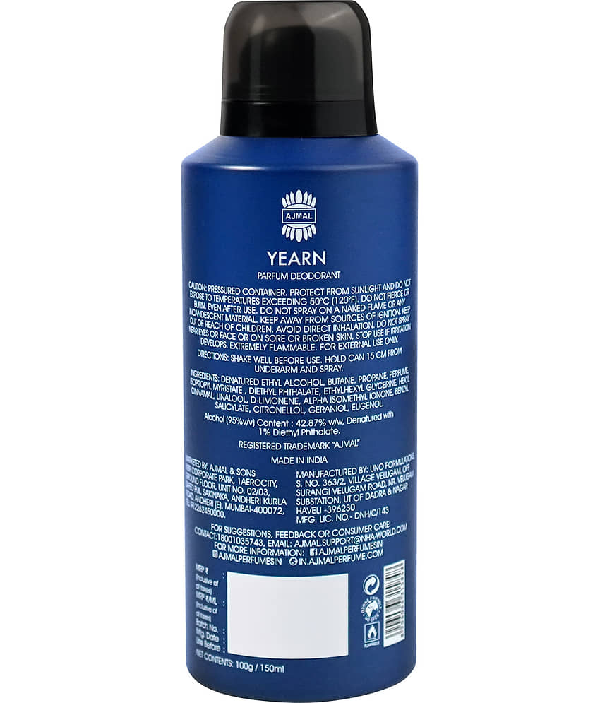 Ajmal Yearn Deodorant Aquatic Perfume 150ML Long Lasting Scent Spray Gift For Men Pack of 1 view 2