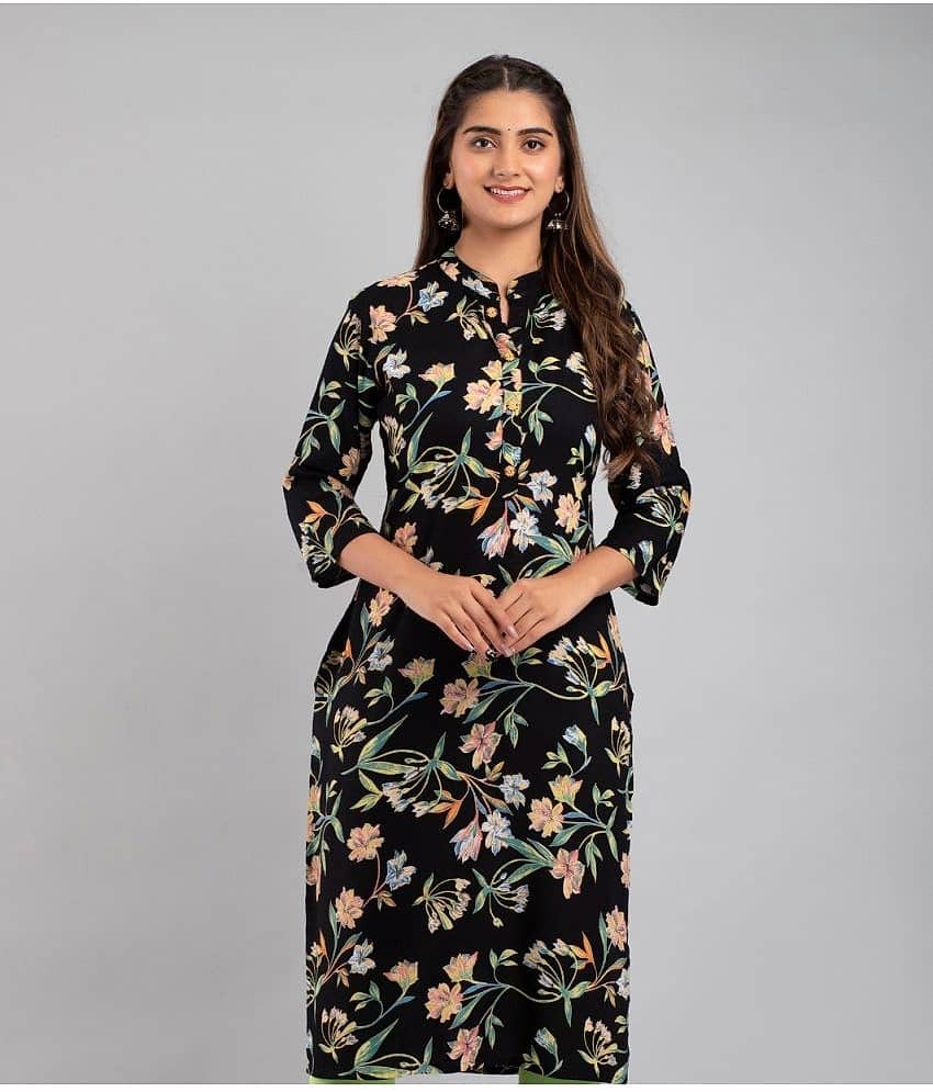 MAUKA - Black Rayon Women's Straight Kurti ( Pack of 1 )