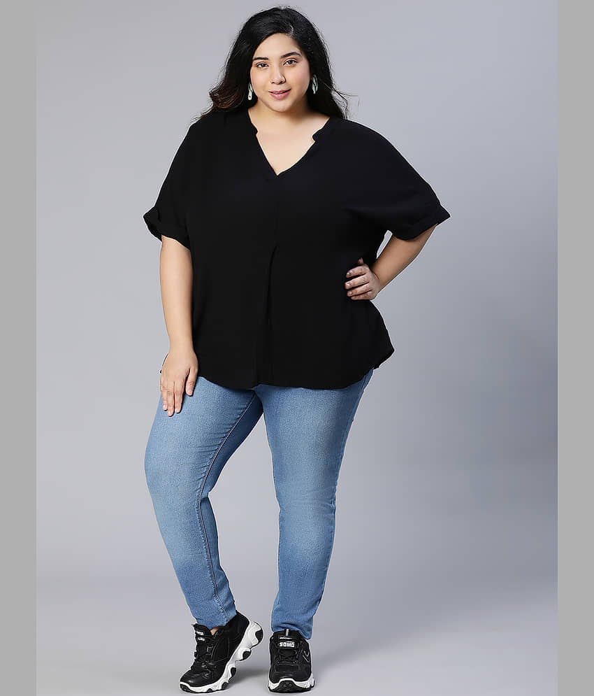 Oxolloxo Women's Polyester Regular Top ( Black ) view 2