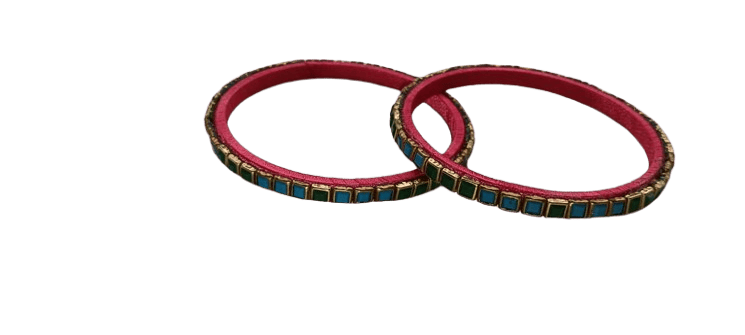 Pink and green square-shaped bangles view 2
