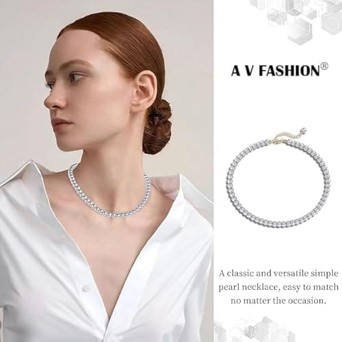 A V FASHION - Pearl Necklace For Girl and Women Gray Pearl Necklaces for Women, 8MM Beaded Choker Necklace 1 Layer Beaded Mala Fashion Jewellery view 2