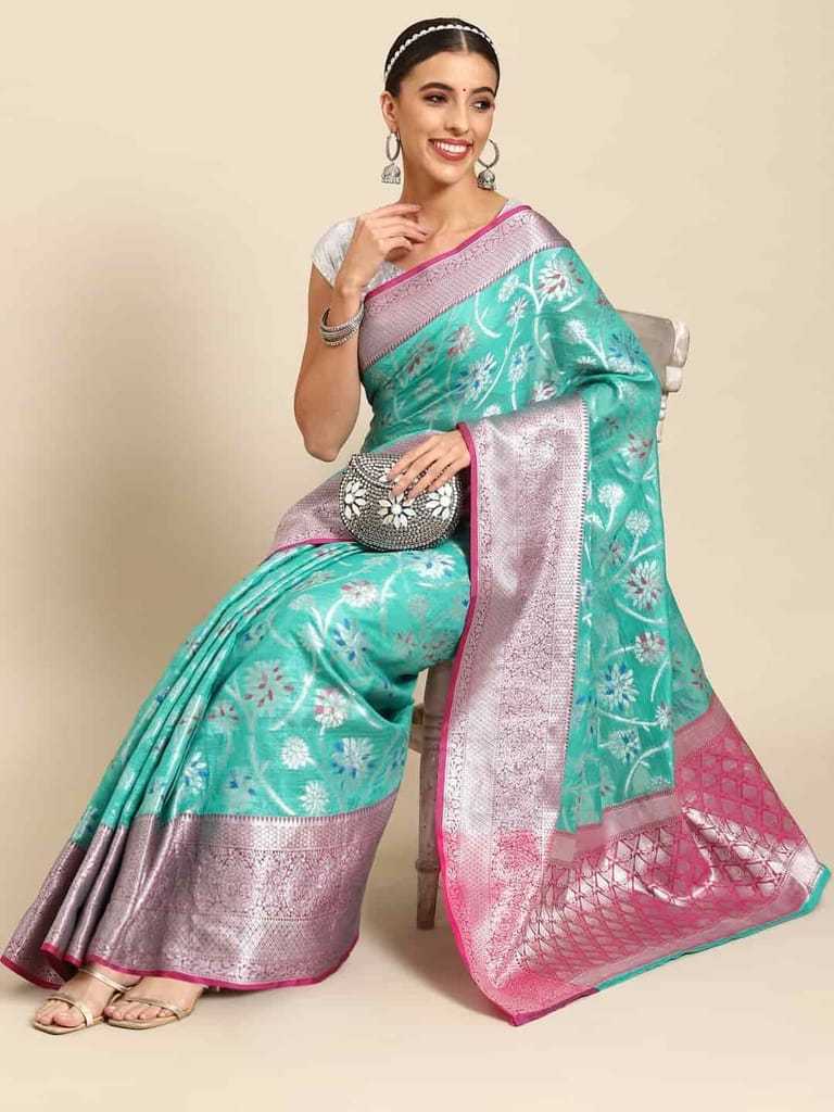 Women's Brocade Soft Silk Zari Woven Saree With Unstiched Blouse Piece view 2
