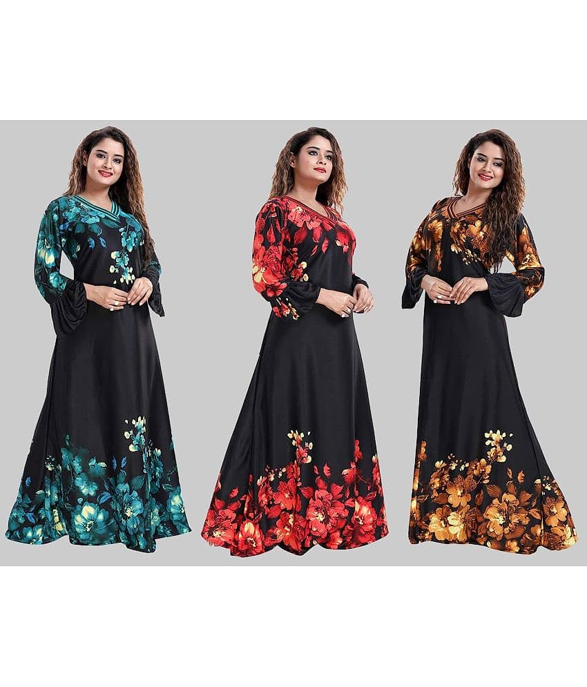 PURSA Green,Red,Mustard Satin Women's Nightwear Nighty & Night Gowns ( Pack of 3 ) view 2