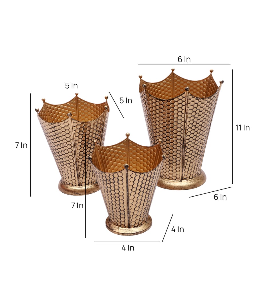 Gold Flower Pot Shape Planter Stand Set of 3 view 2