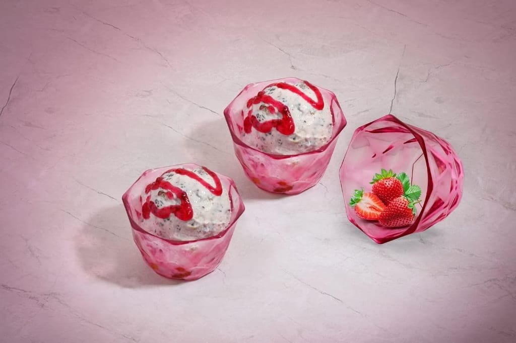HAPPI Unbreakable Plastic Transparent Ice Cream Cup , Ice Cream Bowl, Dessert Bowl, Diamond Shape Pudding Cup Bowls 350 ml (Pack of 6 - Pink) view 2