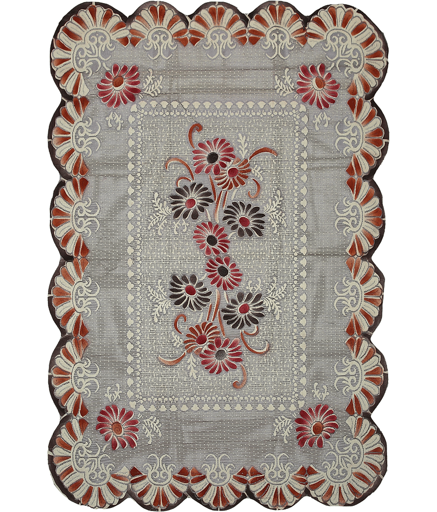 Crosmo Embroidered Cotton 4 Seater Rectangle Table Cover ( 152 x 102 ) cm Pack of 1 Gray view 2
