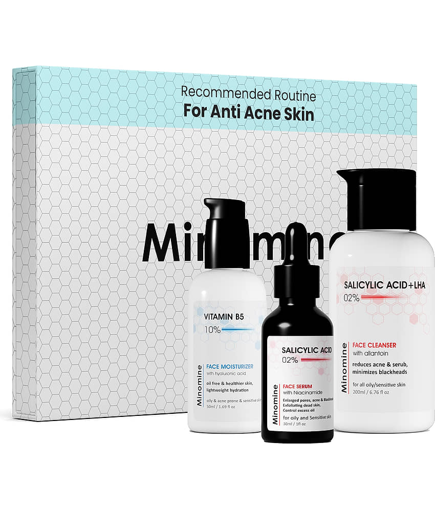 Minomine Anti-Acne Skin, Gamechangers Skincare Routine Kit for Unisex | Salicylic Acid FaceWash, Salicylic Acid Serum & Vitamin B5 Moisturizer Combo Set