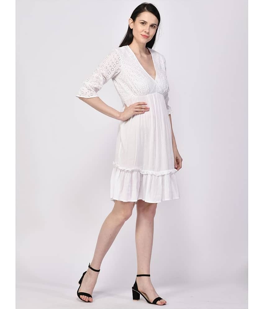 NUEVOSDAMAS Women Cotton A-line Dress ( White ) view 2