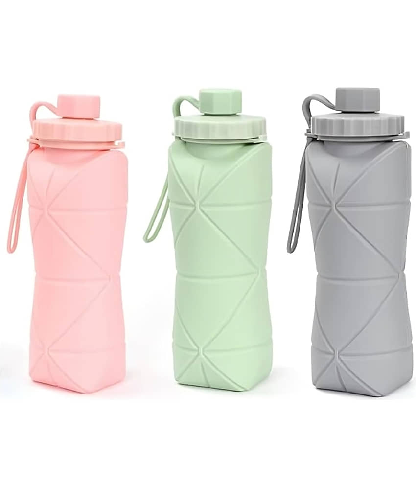 Dust N Shine Folding Silicone Sports Bottle – 600ml Collapsible Cup for Hiking, Running, Camping & Cycling – Portable & Easy to Store (MultiColor) (Pack Of 1) view 2
