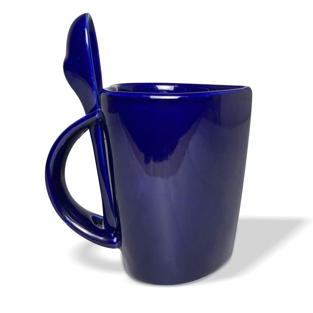Ceramic Dining Royal Blue Heart Shaped Ceramic Coffee Mugs with Spoon view 2