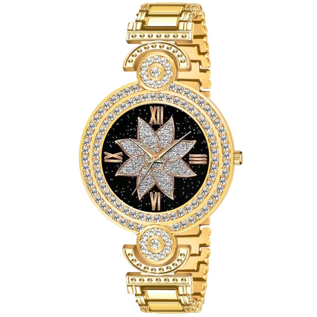 Bolun Black Star Flower Dial Gold BD Girls and Women Watch view 2