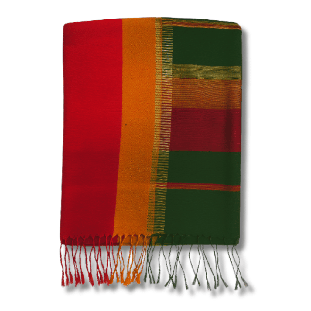 Maheshwar Saree – Red, Orange, Green with Zari Border view 2