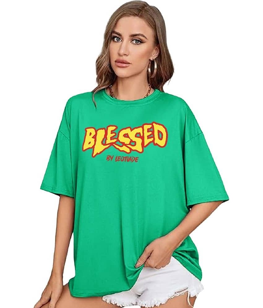 Leotude Women Cotton Blend Printed Oversized Fit Round Neck T-Shirt ( Multicolor ) view 2