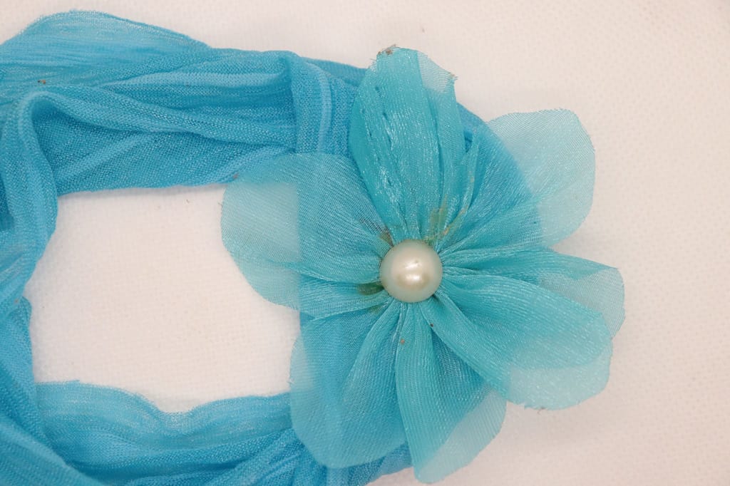 Light Blue Baby Headband with Pearl Flower view 2
