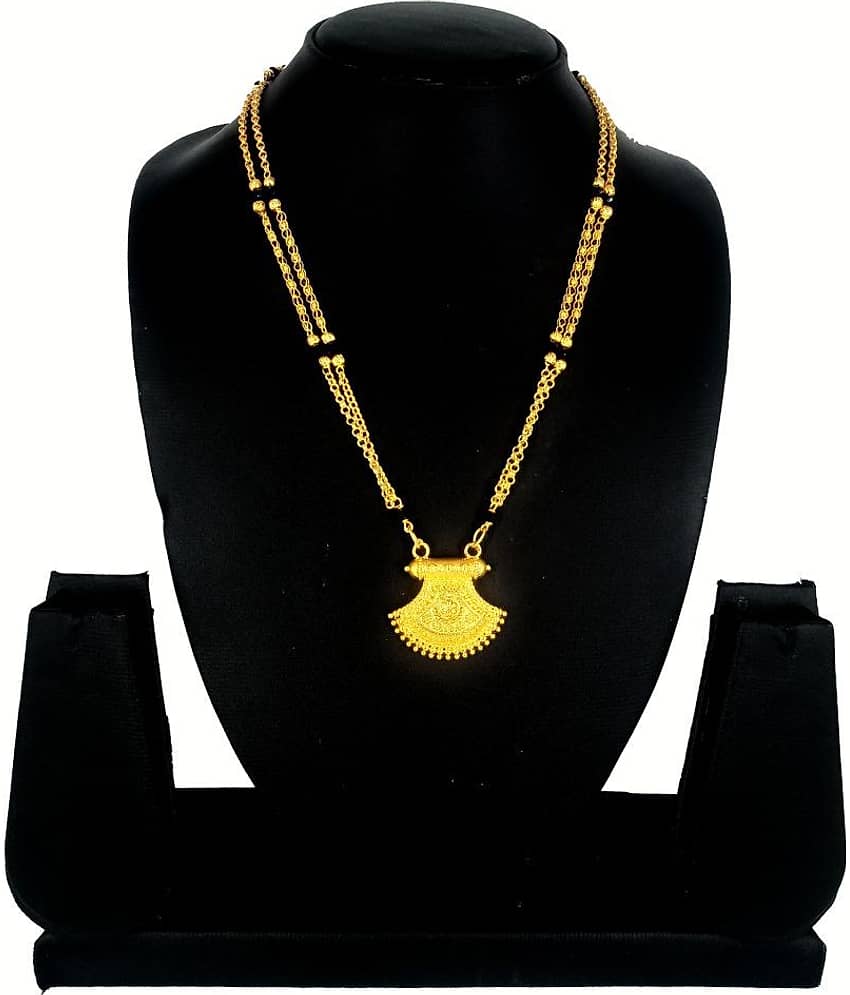 KRIMO Copper Gold Maharashtrian Style Pearl Long Chain Black Beads Mangalsutra For Women-100398 view 2