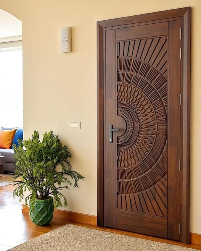 Modern Wood Grain Finish Interior Door with Horizontal Grooves view 2