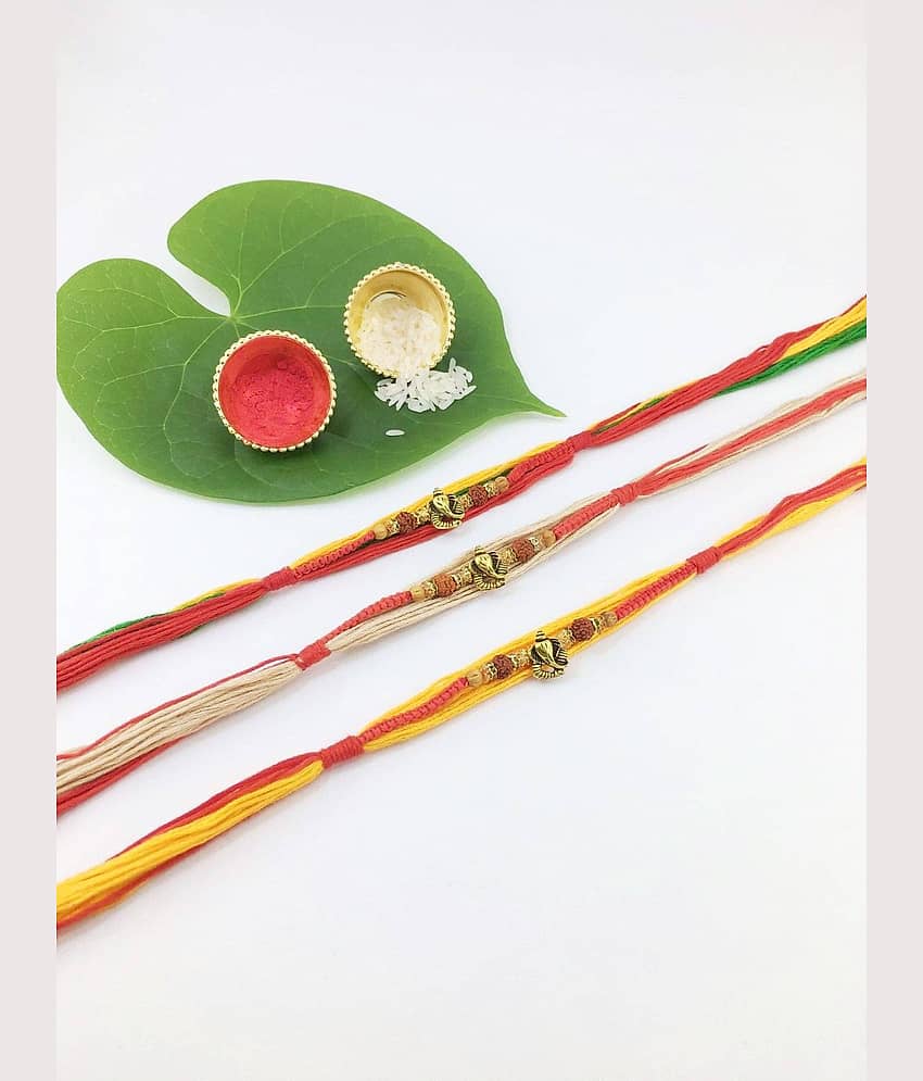 thriftkart Rakhi Set Multicolour 3PC GANESHA MOLI Rudraksh RAKHI FOR BHAI view 2