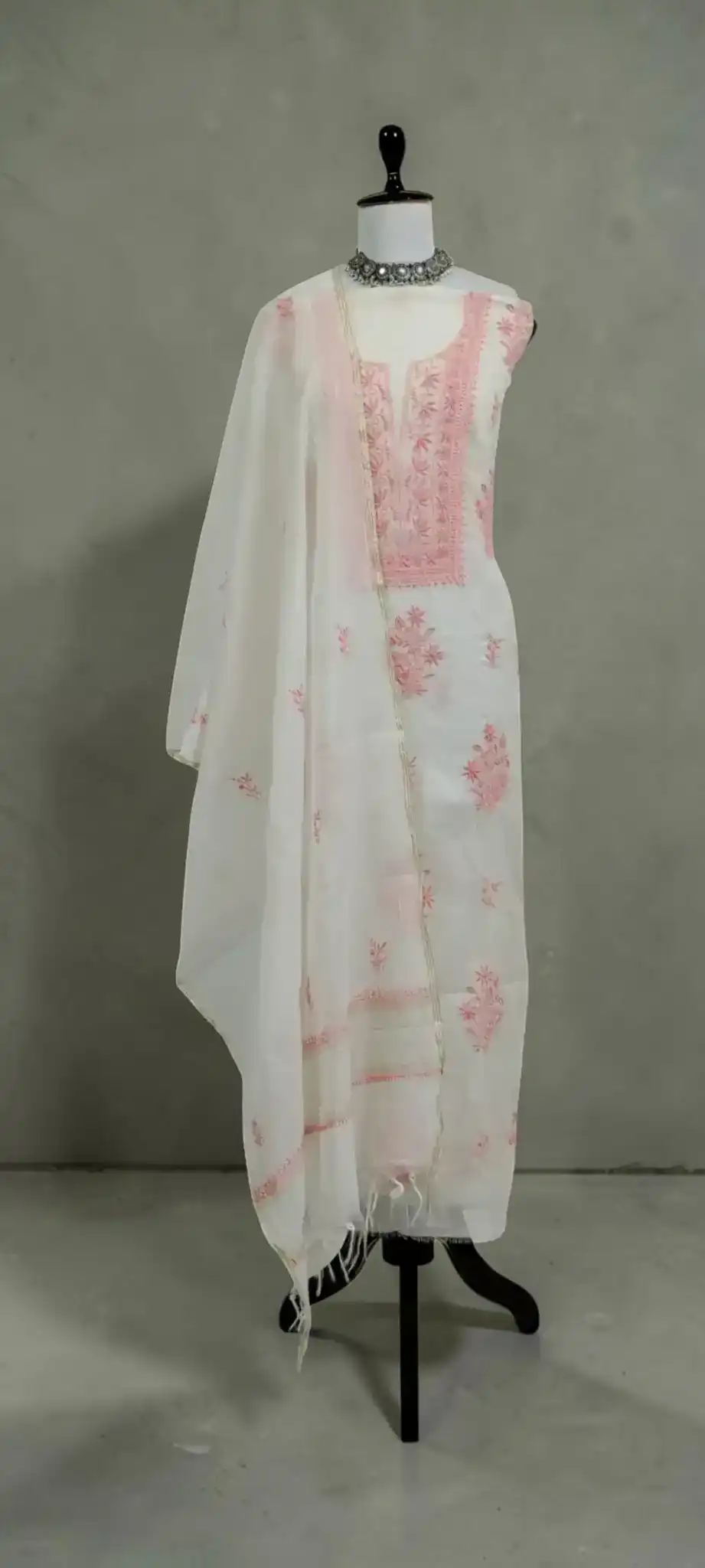 Hand-Embroidered Lucknow Chikankari Mul Cotton Dress Material