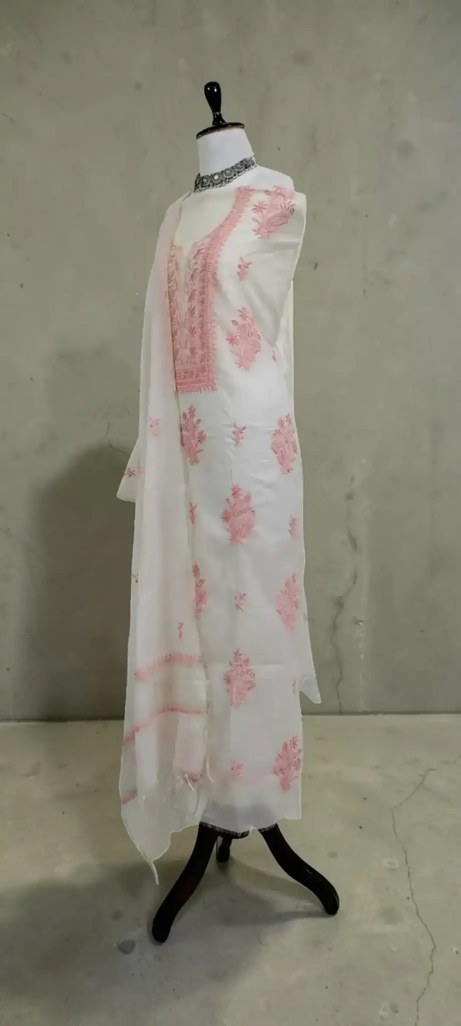 Hand-Embroidered Lucknow Chikankari Mul Cotton Dress Material view 2