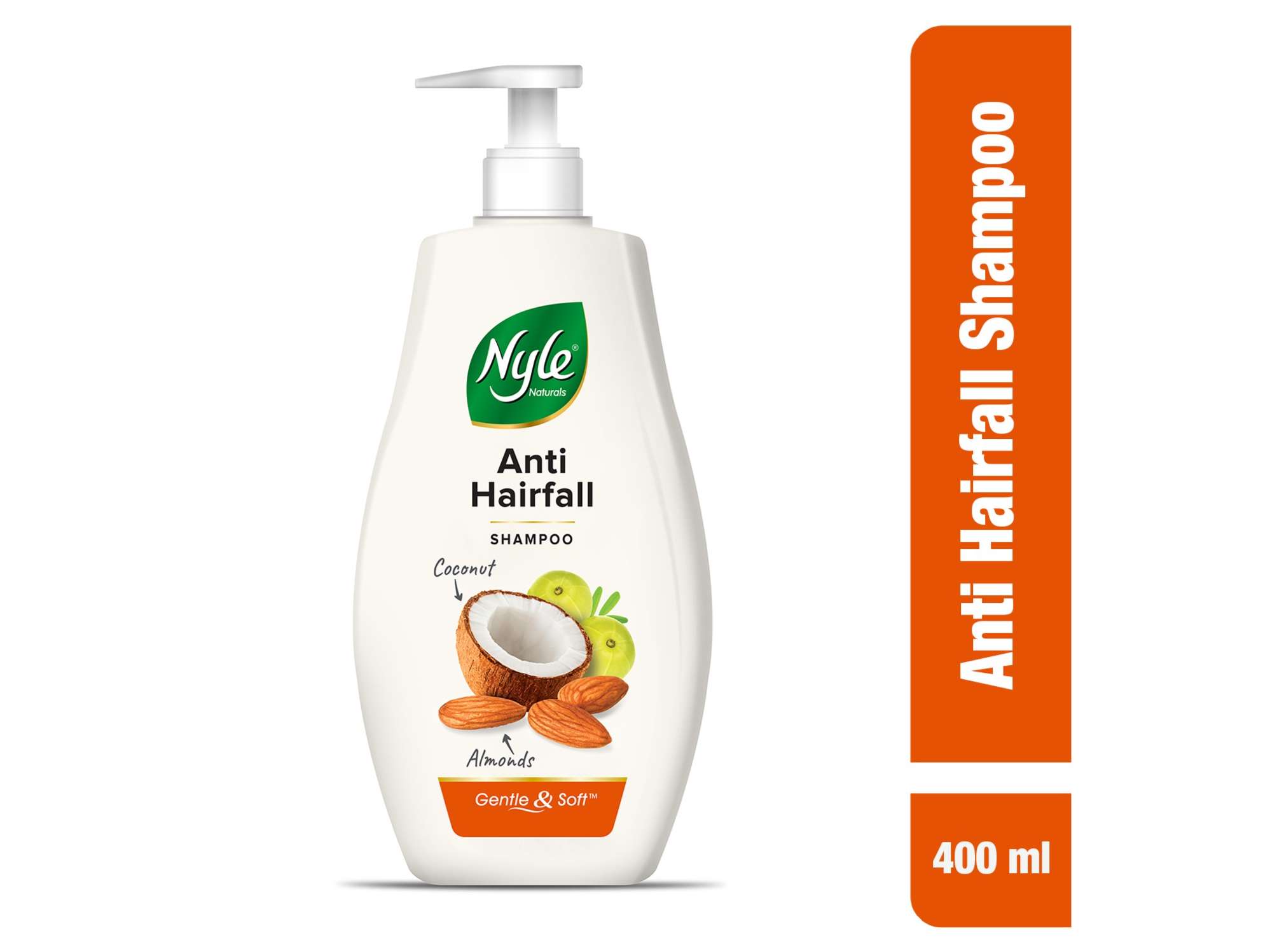 Nyle Naturals Anti-Hairfall Shampoo, With Coconut Milk, Badam and Amla, Gentle & Soft Shampoo, pH Balanced and Paraben Free,For Men and Women, 400ml