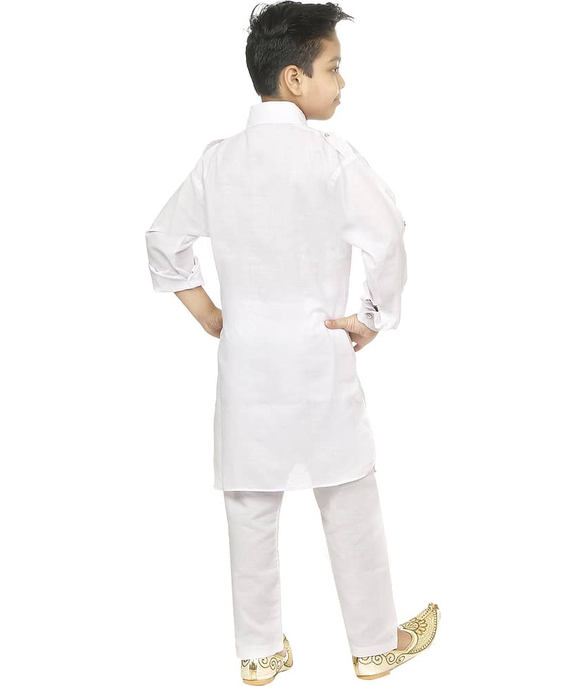 hrr Boys Cotton Blend White Kurta Pyjama Set ( Pack of 1 ) view 2