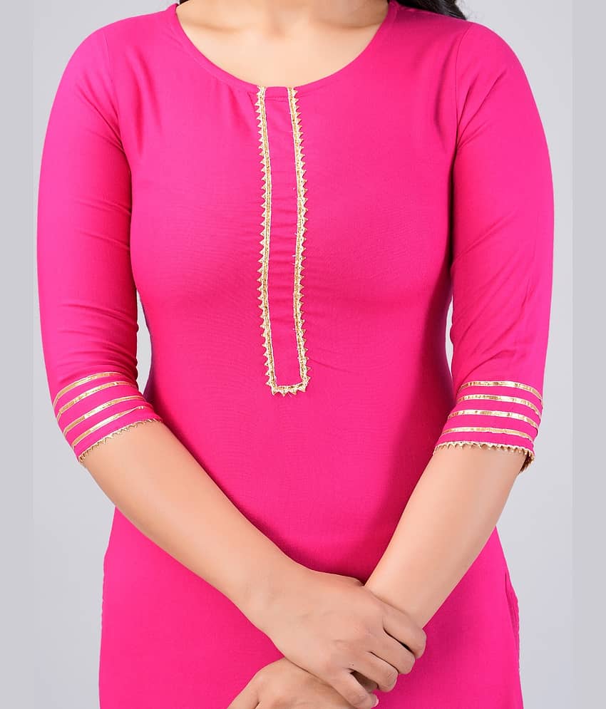 MAUKA Rayon Solid Straight Women's Kurti - Pink ( Pack of 1 ) view 2