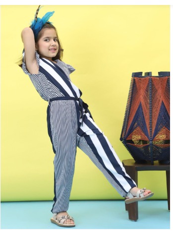 BaawriGirls Striped V-Neck Basic Jumpsuit view 2