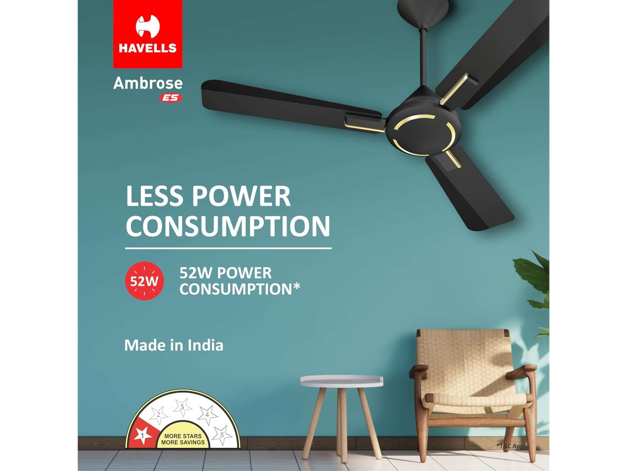 Havells Ambrose 1200mm Energy-Saving High-Speed Ceiling Fan, Cola Espresso - Midnight view 2