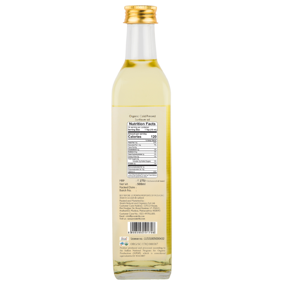 Praakritik Organic Cold Pressed Sunflower Oil 500 ml view 2