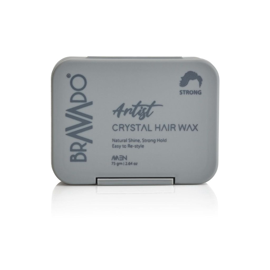 BRAVADO Artist Crystal Strong Hold Hair Wax for Men | Easy to restyle, Ultimate Hold & Natural Shine | Hair Cream, Strong hold, Hair Styling Wax, Hair Clay, Hair Gel | for All Hair Types | 75g