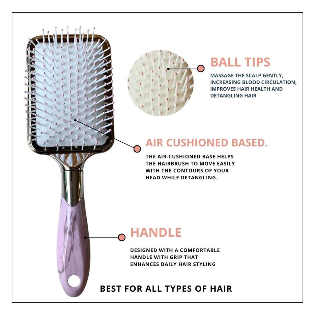 Paddle Flat Metal hairbrush for women and men with air cushioning for daily hair grooming view 2