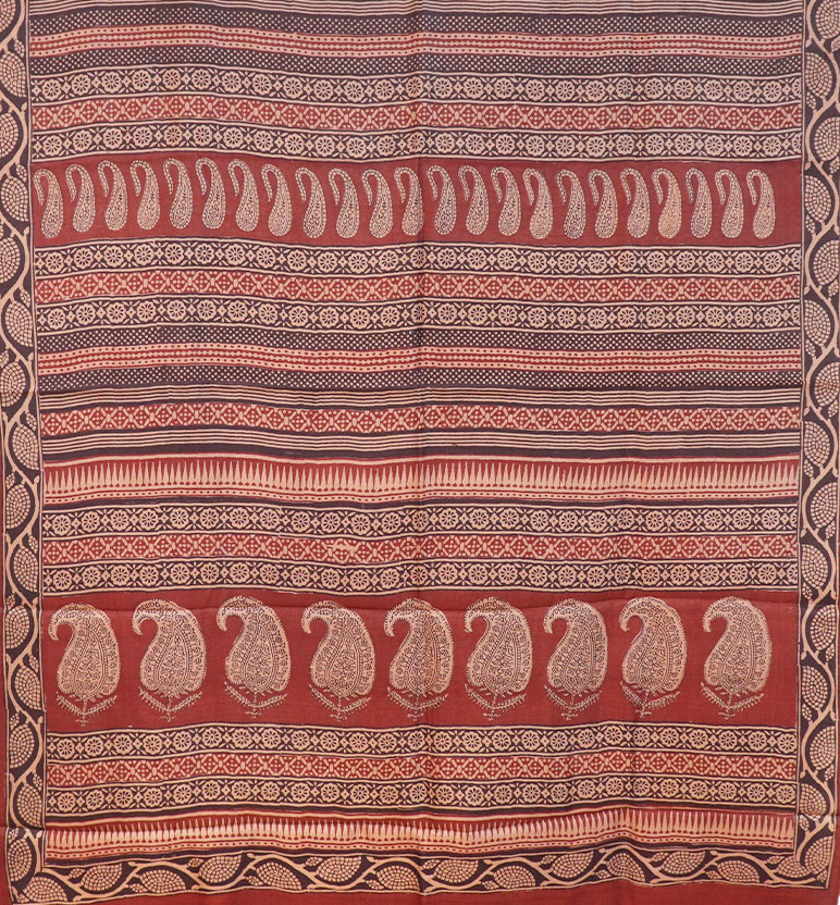 Hand Block Printed Bagh Kosa Silk Saree view 2