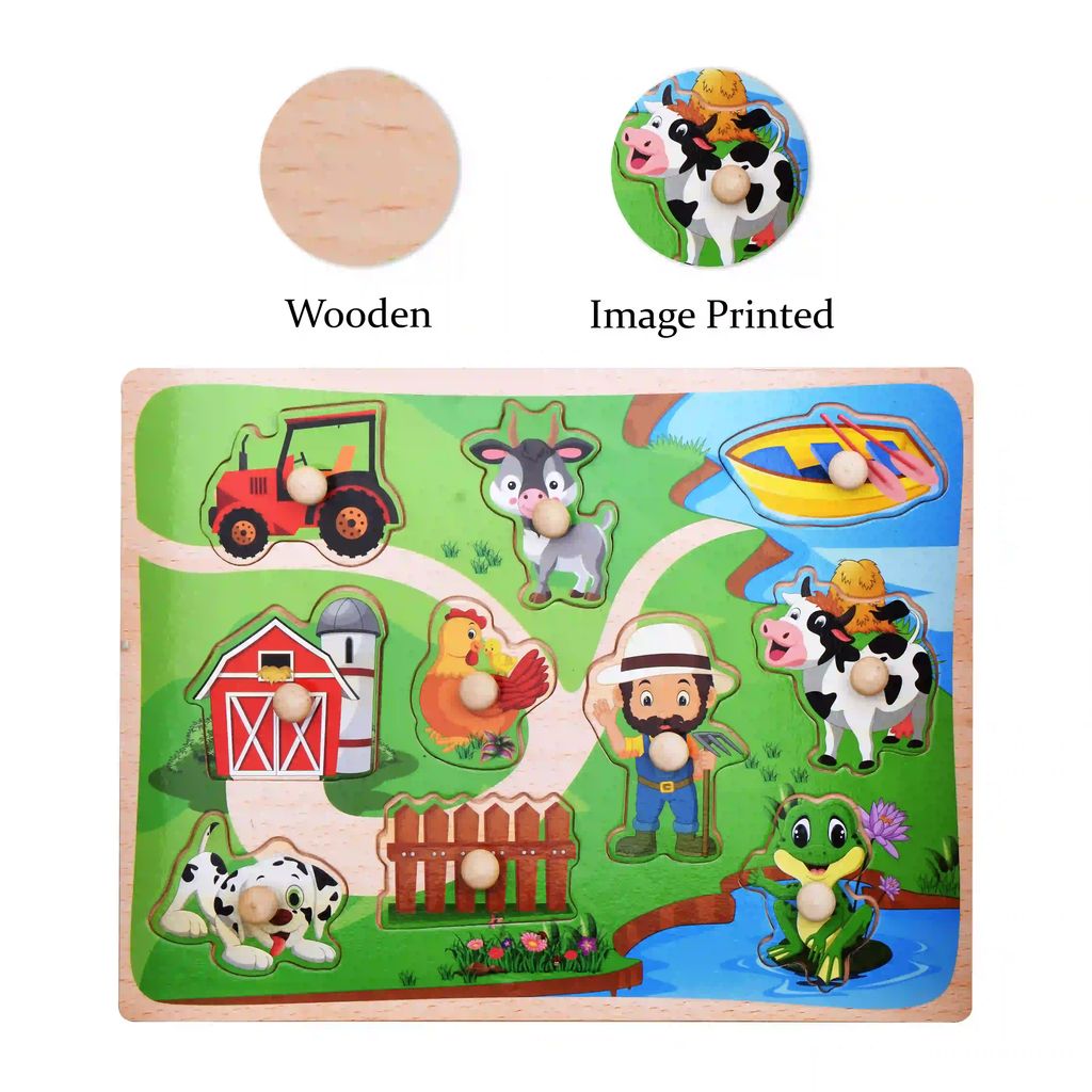 Wooden Farm Puzzle | Learning Toys for Children | Farm Wooden Puzzle | Wooden Grab Board | Farm Animal Wooden Puzzle | Wooden Puzzle Farm Animals | Puzzle Game | Puzzle Board | Educational Puzzle view 2